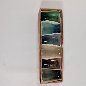 Vintage Set of 6 Colored Etched Cordial Liqueur Glasses 1-1.5 oz Korea